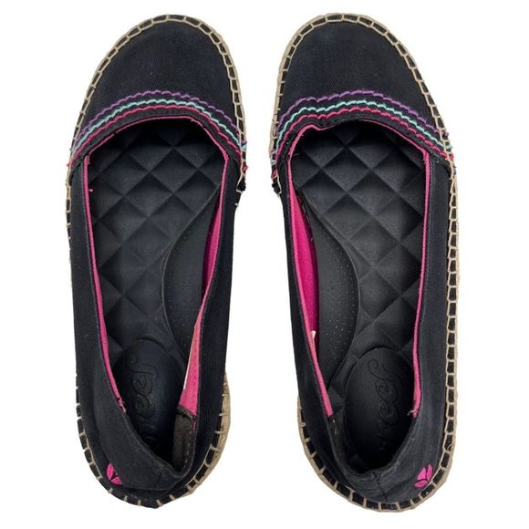 Reef Rainforest Black Slip On Pink Trim Jute Espadrille Ballet Flat Size 8 - Picture 7 of 11